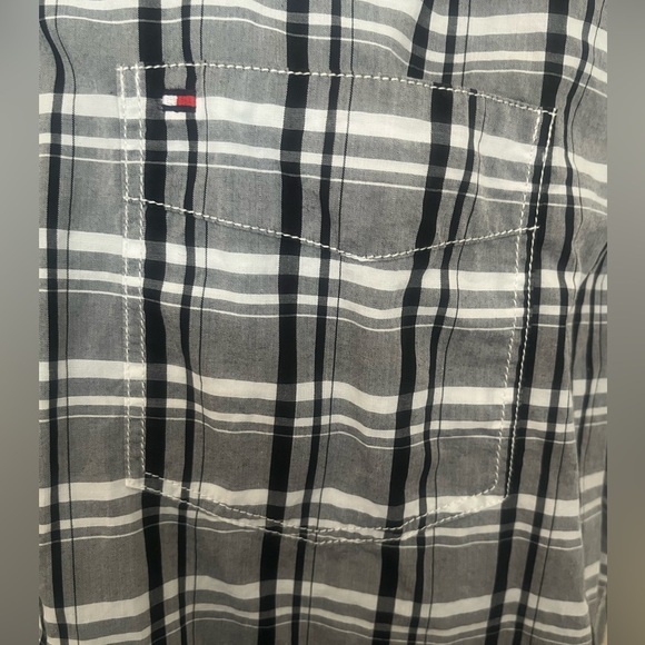 Tommy Hilfiger Black, Gray and White Plaid Shirt - Picture 2 of 4